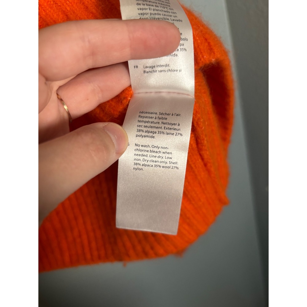 COS Womens Neon Orange Alpaca Wool Blend Crew Neck Fuzzy Knit Sweater Size Large - Picture 9 of 9